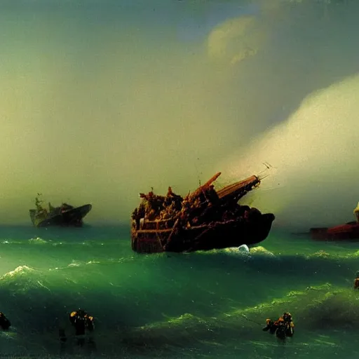 Image similar to Dwarf bees landing in Normandy, 1944, Aivazovsky.