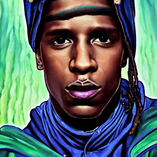 Image similar to asap rocky in the style of keith thompson, magic the gathering art, detailed portrait