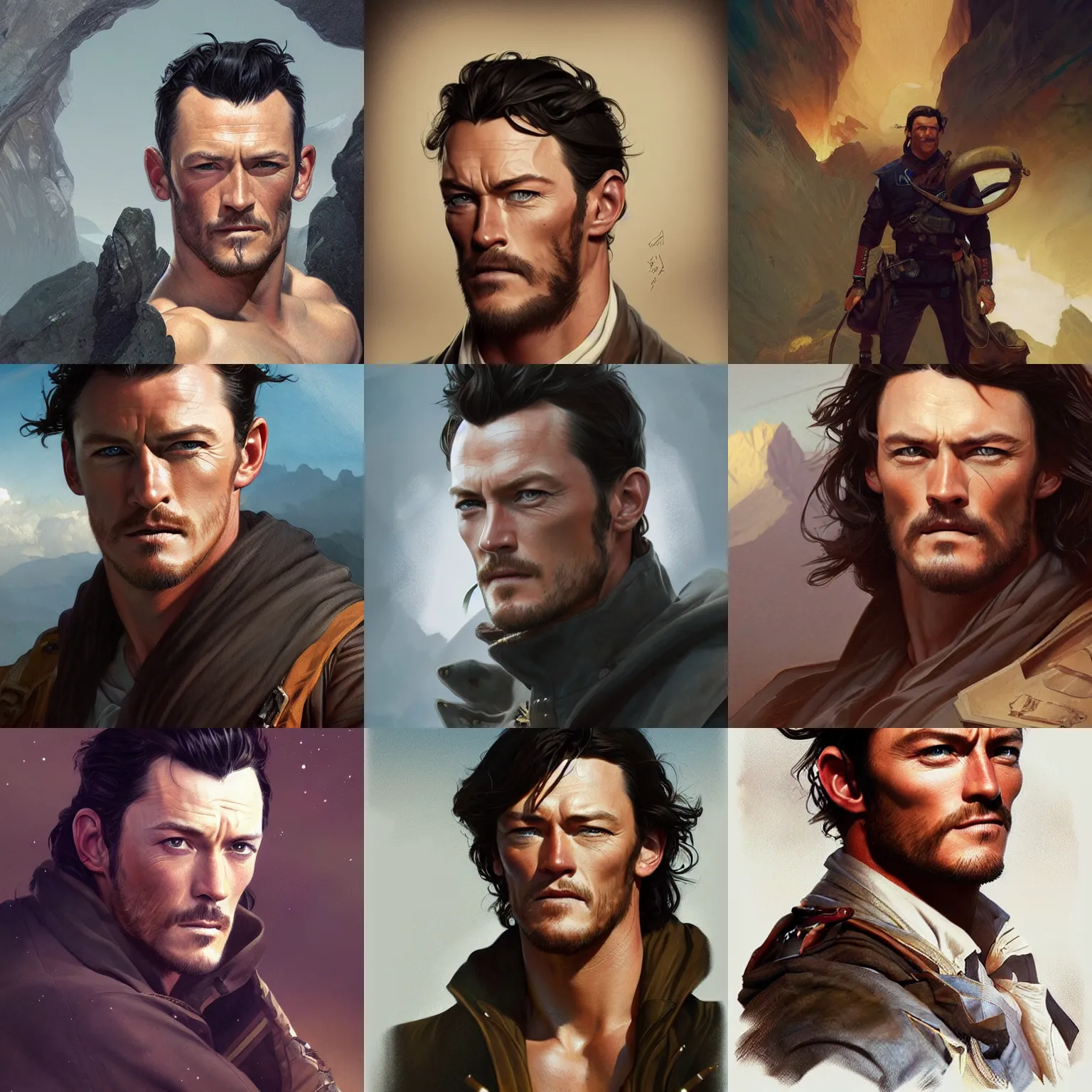 Image similar to male explorer, luke evans, portrait, highly detailed, digital painting, artstation, concept art, sharp focus, illustration, art by artgerm and greg rutkowski and alphonse mucha