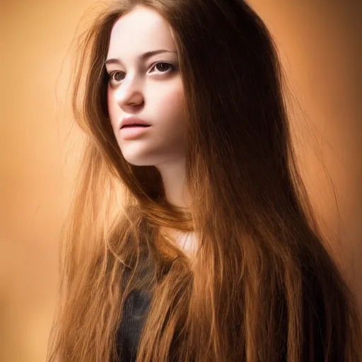 Image similar to a beautiful portrait of a very beautiful young woman with long hair, character portrait, symmetrical, global illumination, radiant light