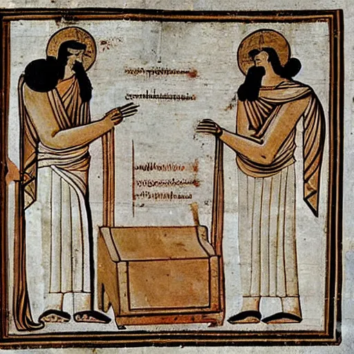 Prompt: ancient greek manuscript with diagrams about laptops