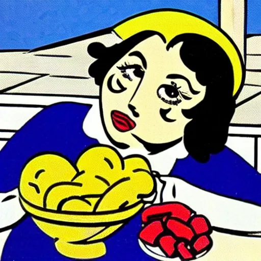 Prompt: The potatoes eaters, by Roy Lichtenstein