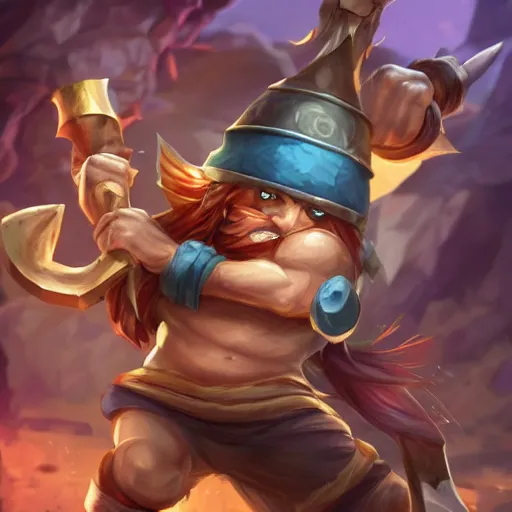 Prompt: league of legends champion angry spoon wielding barbarian wearing chef's hat, detailed, league of legends