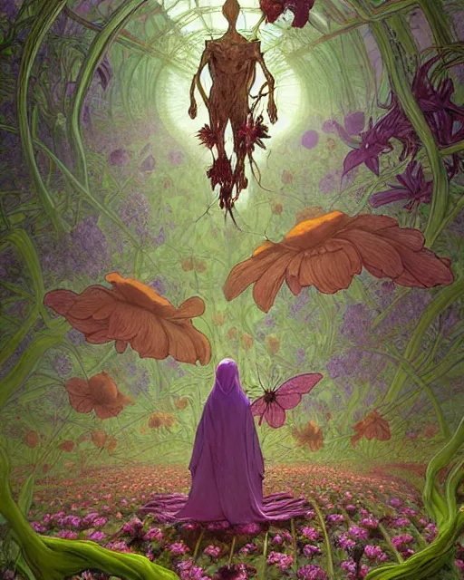 Prompt: the platonic ideal of flowers, sprouting, insects and praying of cletus kasady carnage davinci dementor chtulu mandala ponyo alice in wonderland dinotopia watership down, d & d, fantasy, ego death, lush, dmt, psilocybin, concept art by greg rutkowski and simon stalenhag and alphonse mucha