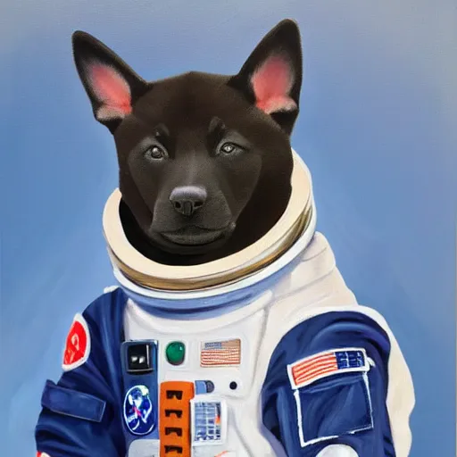 Prompt: oil painting of a shina inu in an astronaut suit