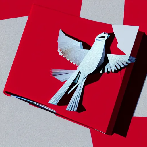 Image similar to low poly, vector, white eagle icon, in a book, red background, cgsociety, artstation, octane render