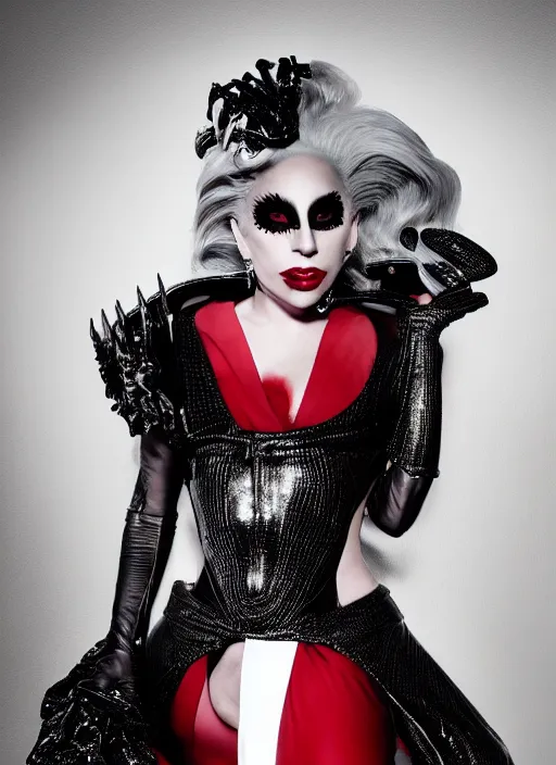 Image similar to lady gaga by nick knight, born this way, born this way album, black outfit, black lipstick, red weapon 8 k s 3 5, cooke anamorphic / i lenses, highly detailed, cinematic lighting