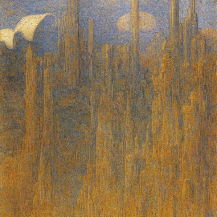 Image similar to a building in a landscape, by jean delville