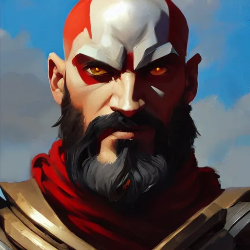 Image similar to greg manchess portrait painting of armored mega kratos as overwatch character, medium shot, asymmetrical, profile picture, organic painting, sunny day, matte painting, bold shapes, hard edges, street art, trending on artstation, by huang guangjian and gil elvgren and sachin teng