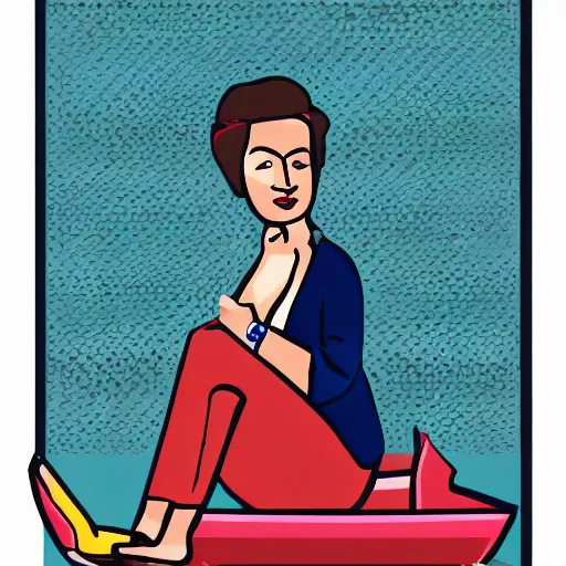 Image similar to a woman sitting on a yacht in canvas style, svg icon