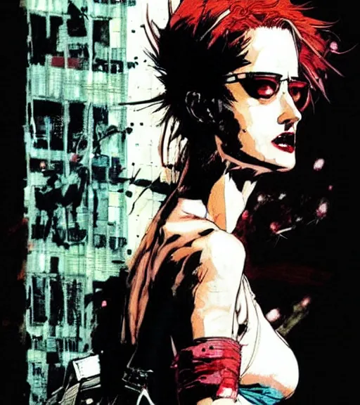 Prompt: eva green in fight club, comic book art, by yoji shinkawa and takehiko inoue and kim jung gi, masterpiece, perfect