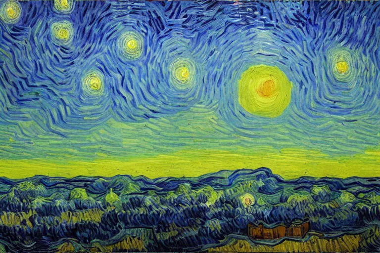 Image similar to landscape of dividing cell bodies towering up to heaven with dramatic lighting, 4K, oil painting by Van Gogh