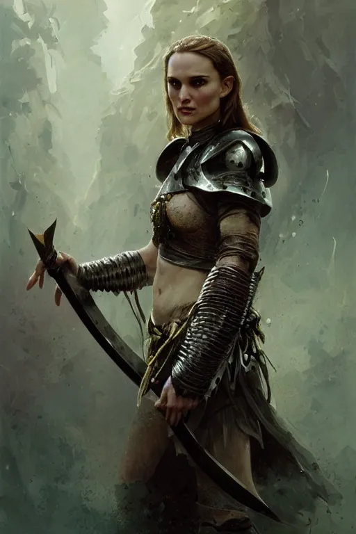 Image similar to natalie portman, legendary warrior, heroic, lord of the rings, tattoos, decorative ornaments, battle armor, by carl spitzweg, ismail inceoglu, vdragan bibin, hans thoma, greg rutkowski, alexandros pyromallis, perfect face, fine details, realistic shading photorealism