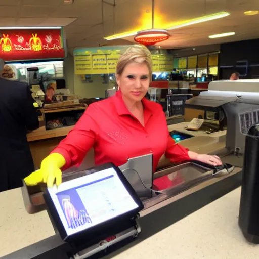 Image similar to senator armstrong working as a mcdonald's cashier