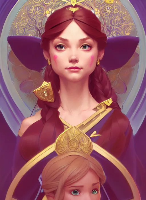 Image similar to portrait of disney zelda, intricate, elegant, highly detailed, my rendition, digital painting, artstation, concept art, smooth, sharp focus, illustration, art by artgerm and greg rutkowski and alphonse mucha and uang guangjian and gil elvgren and sachin teng, symmetry!!