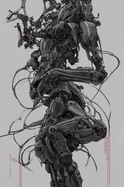 Image similar to very symmetrical!! full body illustrations of mecha, pen and ink, moderately detailed, by james gurney, by greg rutkowski, concept art, deception witch medusa, tentacle, corset, artstation, deviantart, pinterest, unreal engine