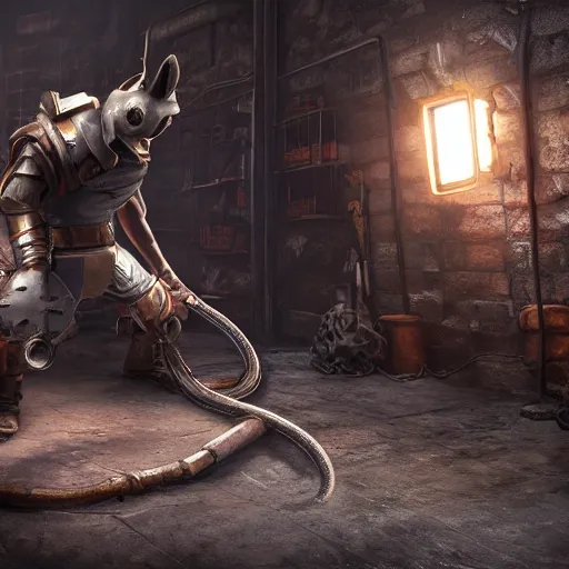 Image similar to Rat with mechanic armor, realistic, studio lighting, unreal engine, photorealistic, detailed