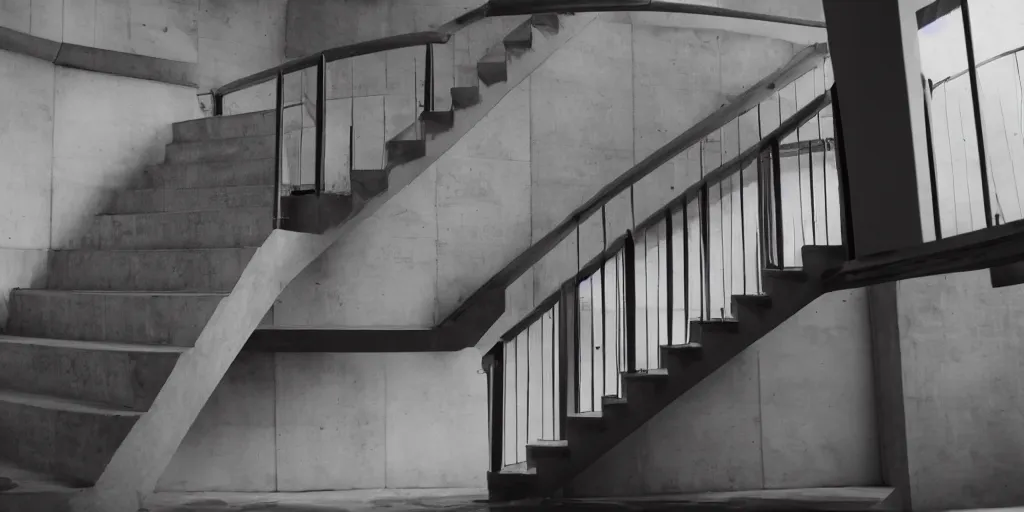 Image similar to staircase, brutalist, the parallax view, cinematic, atmospheric, shot on arri alexa