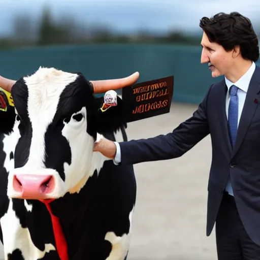 Prompt: justin trudeau. he is an animated cow patty. world leaders meeting,