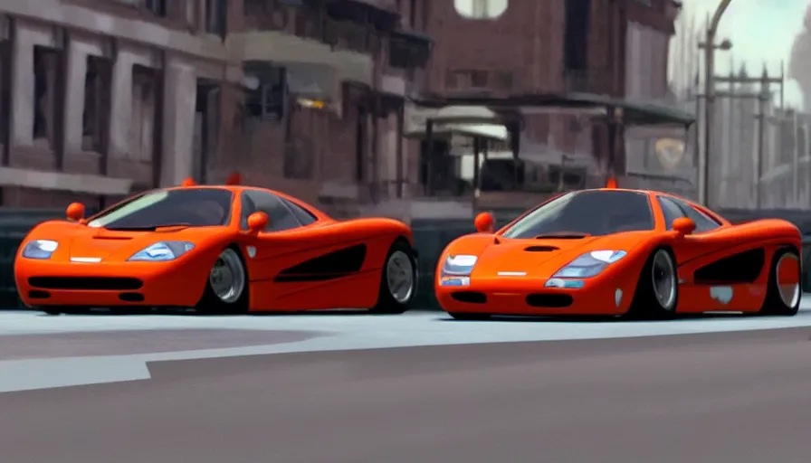 Image similar to mclaren f 1 in pixar cars 2, still shot