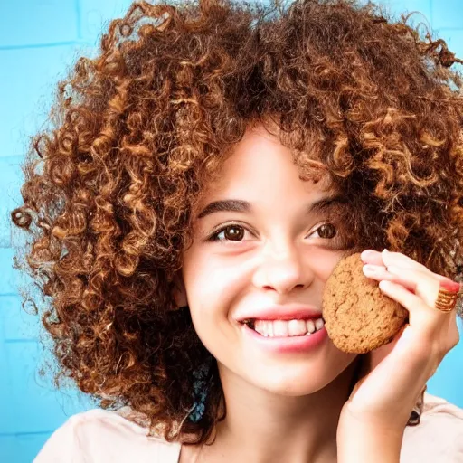 Image similar to the cutest curly haired young woman with a cookie face