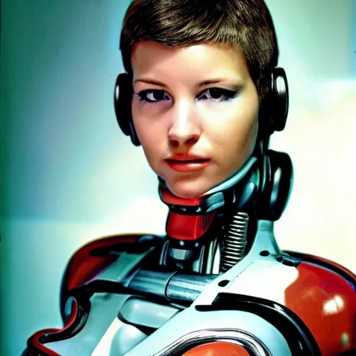 Prompt: portrait photo of a beautiful cyborg female................................ 1 9 6 0 1 9 7 0