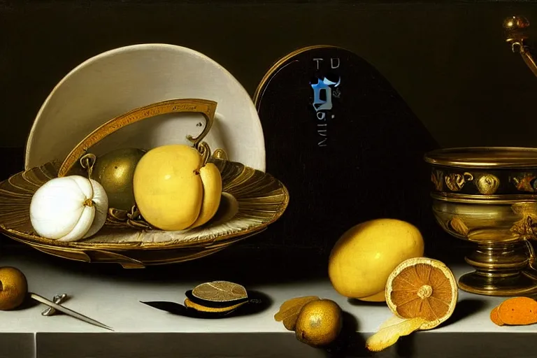 Image similar to a vanitas painting depicting an NVIDIA RTX A100 GPU, graphics card by pieter claesz and clara peeters