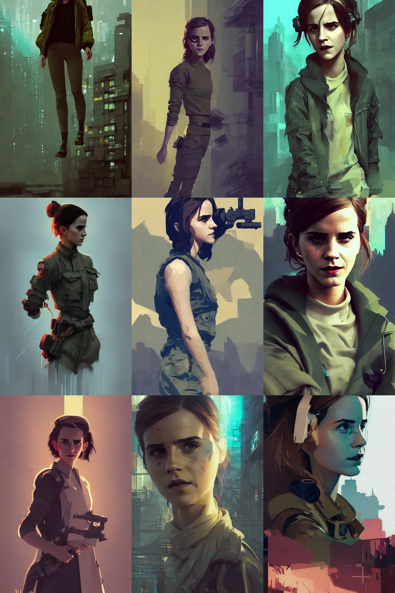 Prompt: duotone olive illustration of emma watson, beautiful cyberpunk kowloon style, composition accidental renaissance golden ratio, cinematic, by sachin teng and sergey kolesov and ruan jia and heng z and wlop. graffiti art, scifi, fantasy, hyper detailed. octane render. concept art. trending on artstation