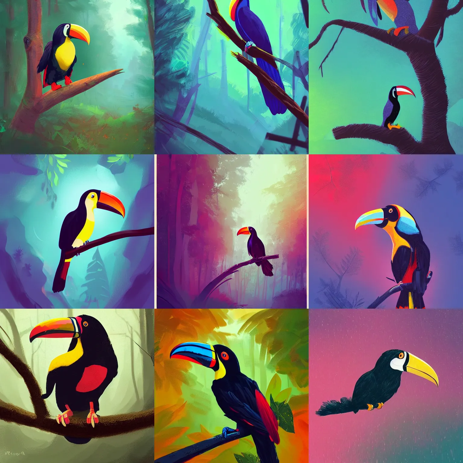Prompt: a toucan sitting on a branch in a forest, high fantasy, magical, mythical, digital art, trending on artstation, by alena aenami, by petros afshar, by anton fadeev, by anato finnstark