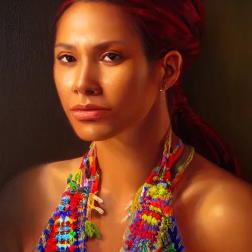 Image similar to portrait of an panamanian woman ( 3 5 ) from panama in 2 0 2 1, an oil painting by ross tran and thomas kincade