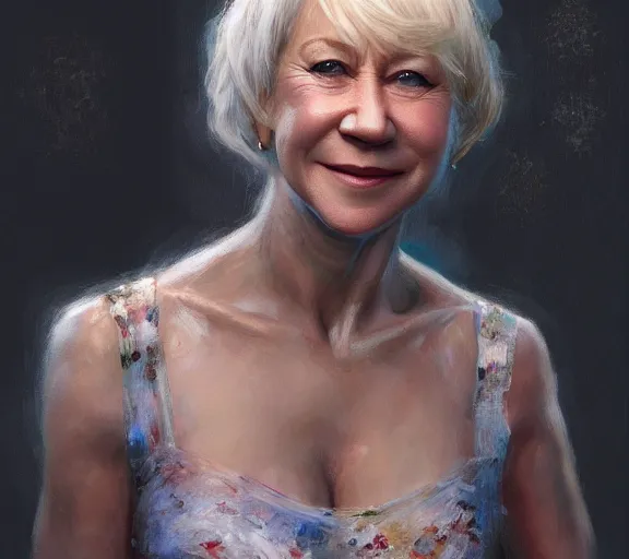 Image similar to a hyper-detailed portrait of Helen Mirren by Craig Mullins; oil on canvas; trending on artstation