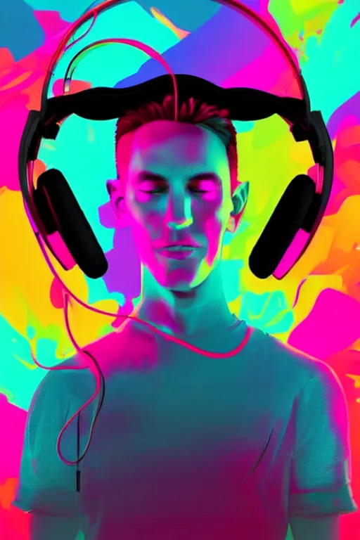 Prompt: Nicola Tesla listening music with headphones, Vibrant colors, Smooth gradients, cinematic