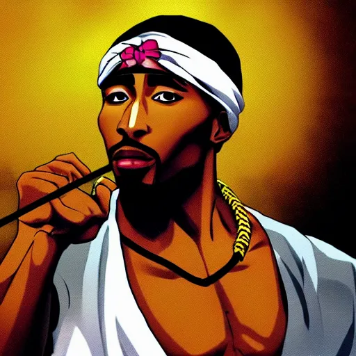 Image similar to Tupac Shakur, screenshot from a 2012s anime, anime