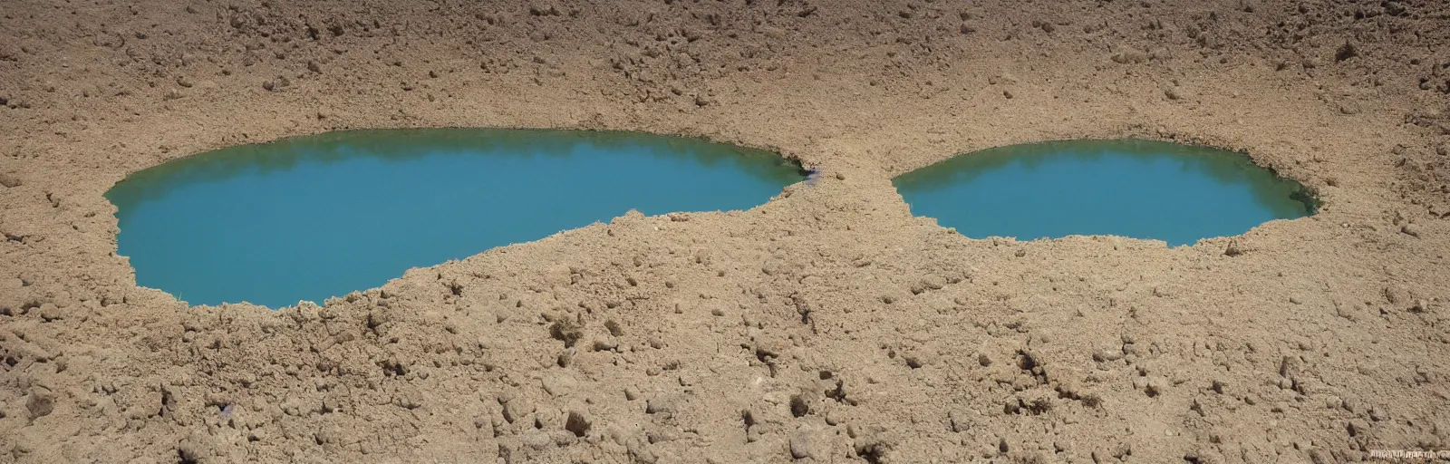 Prompt: a large crater in the middle of the desert,filled with crystalline water and lush nature