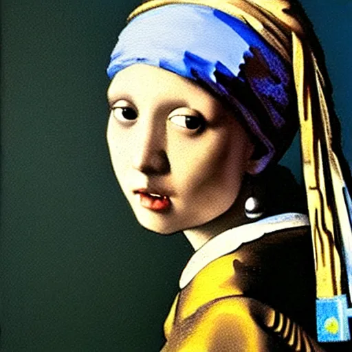 Prompt: Girl with a Pearl Earring painted by Beksinski