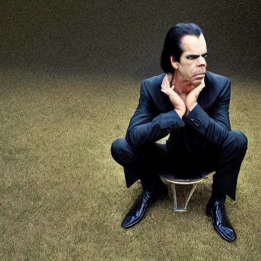 Image similar to Nick Cave pondering his orb