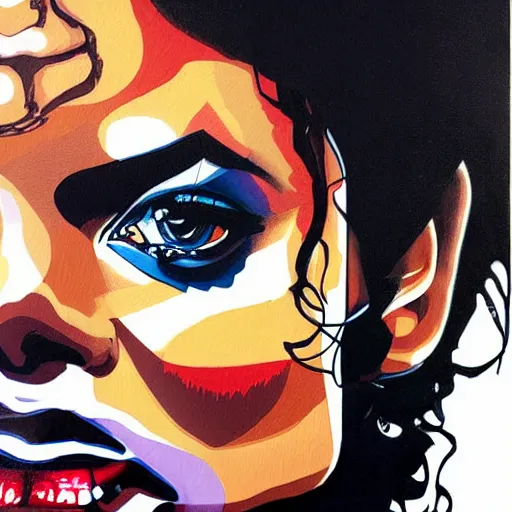 Prompt: painting of Michael Jackson by Sandra Chevrier, trending on Artstation, sharp focus illustration, intricate, hyperdetailed