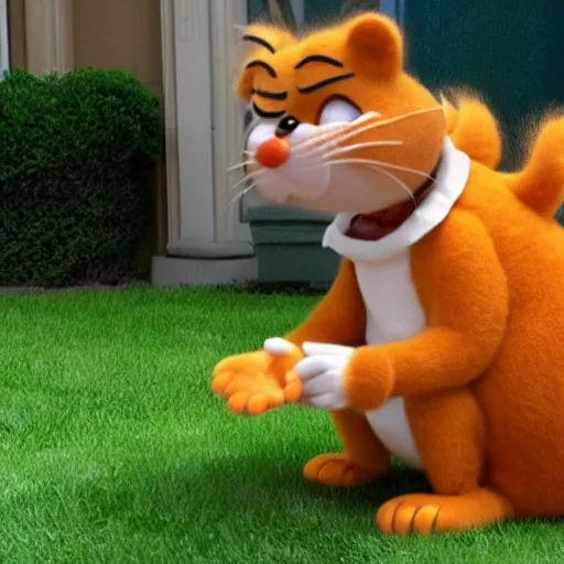 Image similar to Jacksfilms as Garfield, live action photography