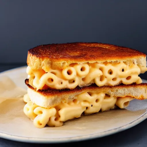 Prompt: a mac n cheese sandwich, cookbook photo