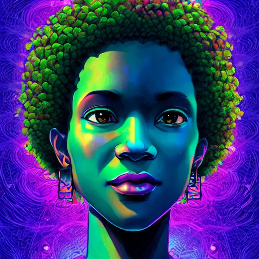 Prompt: afro goddess inside matrix deepdream radiating a glowing aura stuff loot legends stylized digital illustration video game icon artstation lois van baarle, ilya kuvshinov, rossdraws,