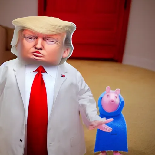 Image similar to Donald Trump in Peppa Pigs body, hyper realistic photography, 8k,