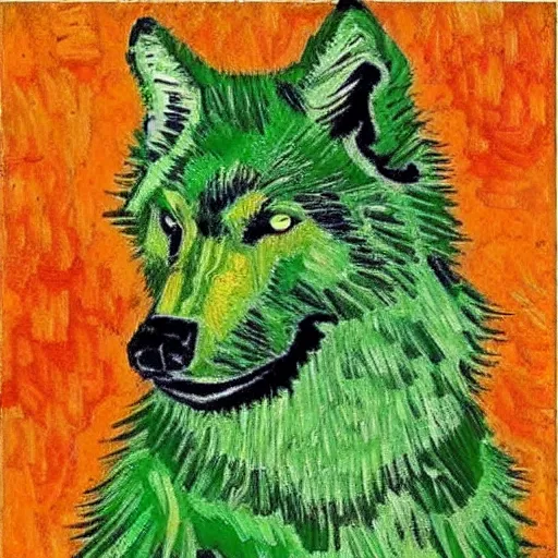 Image similar to green wolf, style of van gogh