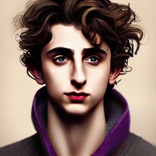 Image similar to fantasy magic Timothee Chalamet portrait, sci-fi, glossy eyes, face, long hair, fantasy, intricate, elegant, highly detailed, digital painting, artstation, concept art, smooth, sharp focus, illustration