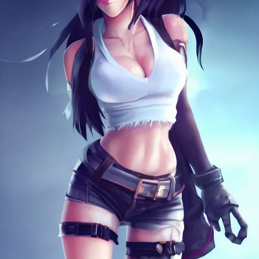 Image similar to head to toe shot of tifa lockhart by wlop, rossdraws, mingchen shen, bangkuart, sakimichan, yan gisuka, jeongseok lee, artstation, 4k