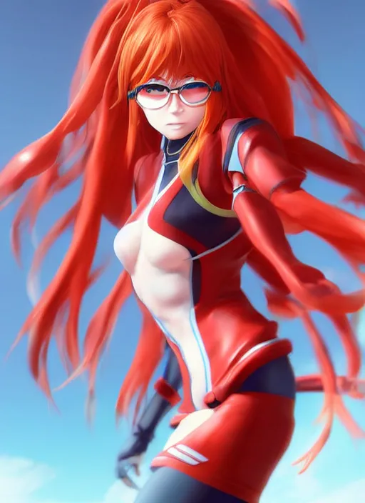 Prompt: asuka langley soryu, league of legends character select art, digital art, octane render