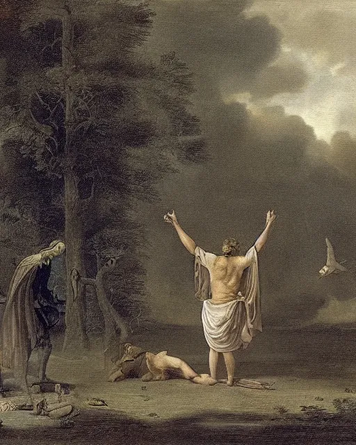 Image similar to turning and turning in the widening gyre, the falcon cannot hear the falconer, in the style of gregory crewdson, dark and moody