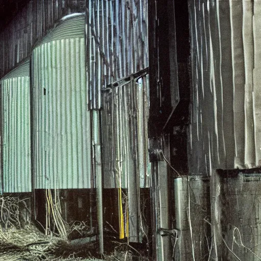 Prompt: corn factory, cinestill eastmancolor, liminal space