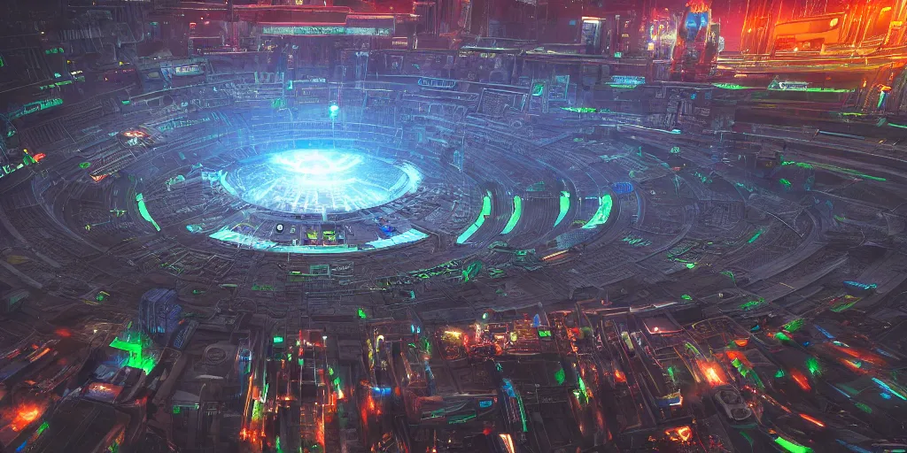 Cyberpunk coloseum, birds eye view, rgb lights,, Stable Diffusion