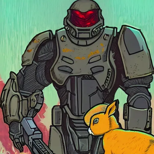 Prompt: doomslayer with rabbit daisy