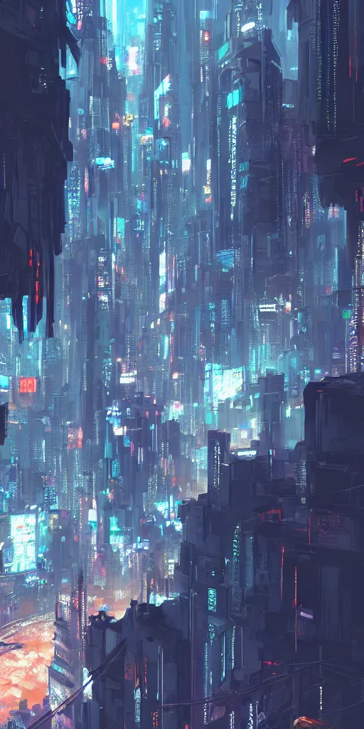 Image similar to a cyberpunk landscape by makoto shinkai, highly detailed digital art, trending on artstation